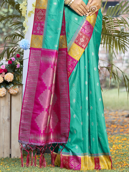 Deeva Sarees Teal Green Silk Saree